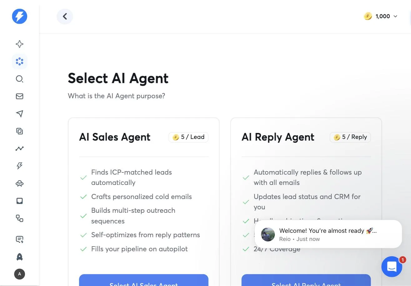 Instantly AI agent catalog with credit pricing per lead and per reply